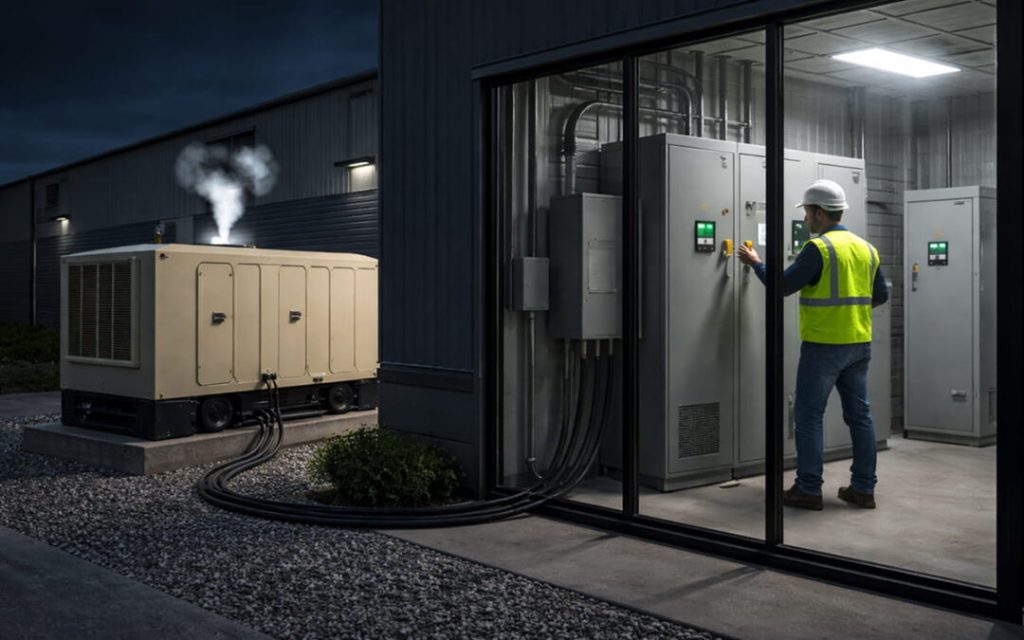 Coffret ATS et groupe électrogène connectés à une chambre froide commerciale à Douala