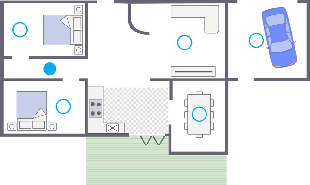 Plan de placement des détecteurs de fumée dans une maison à Douala, positions recommandées